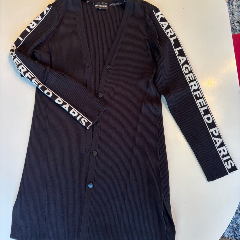 Karl Lagerfeld Black Cardigan with Logo Sleeves